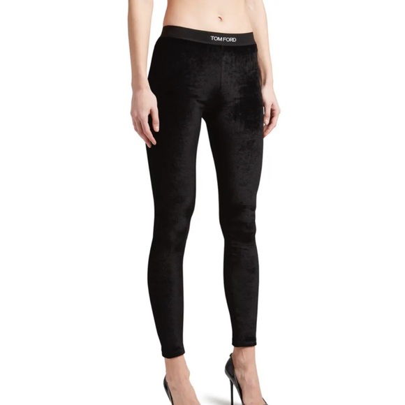 BRAND NEW AUTHENTIC Tom Ford Stretch Velvet Logo Band Leggings - Picture 1 of 8